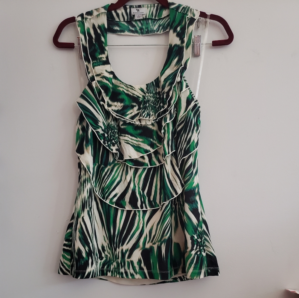 Abstract Halter Ruffle Blouse